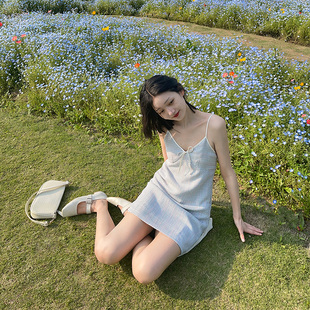 iris.O鸢仙气小香风肌理面料吊带连衣裙中短裙2024夏