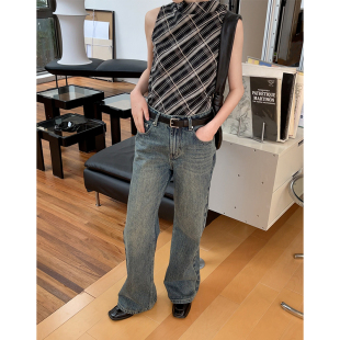 长裤 iris.O鸢早春超赞版 型显瘦遮肉微喇叭直筒宽松阔腿牛仔裤