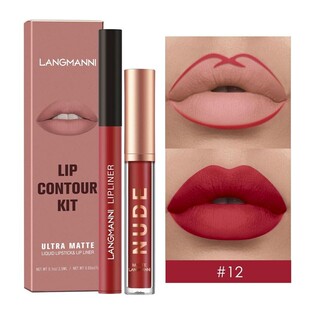 Langmanni Matte Lips Pen 2pcs Lipstick Lipliner Set Makeup
