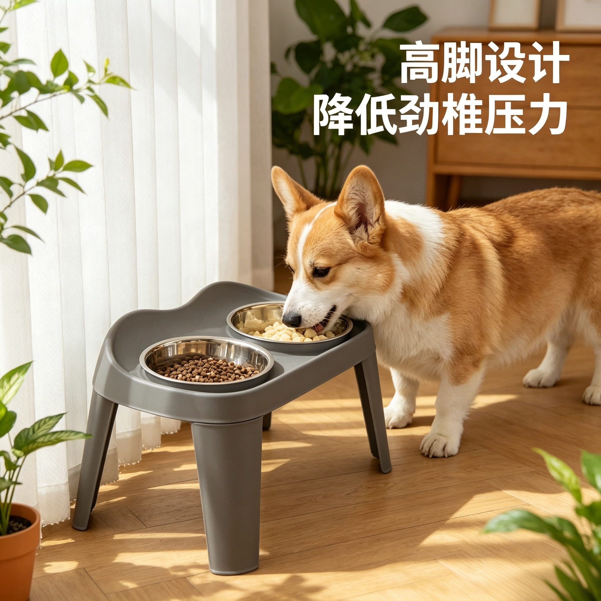 狗碗狗狗吃饭不锈钢饭碗金毛中大型犬护颈防打翻高脚水碗双碗狗盆
