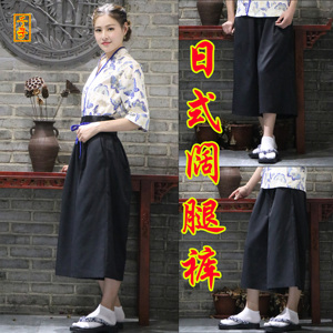 日式阔腿服务员大码宽松五分裤