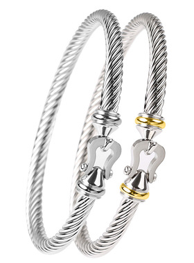 不锈钢马蹄扣手镯女式扭形个性金属钛钢钢丝手环