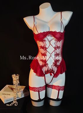 Ms Rose性感四分之一罩杯蕾丝连体内衣露胸胸托情q禁欲系趣内衣