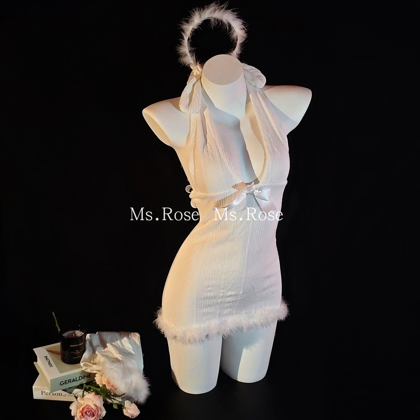 Ms Rose性感深v兔女郎修身包臀裙制服cos纯欲风角色扮演毛绒睡裙