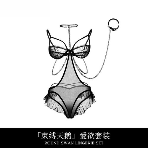Ms Rose性感镂空链条qq衣物大尺度内衣女款小胸纯欲大尺度连体衣