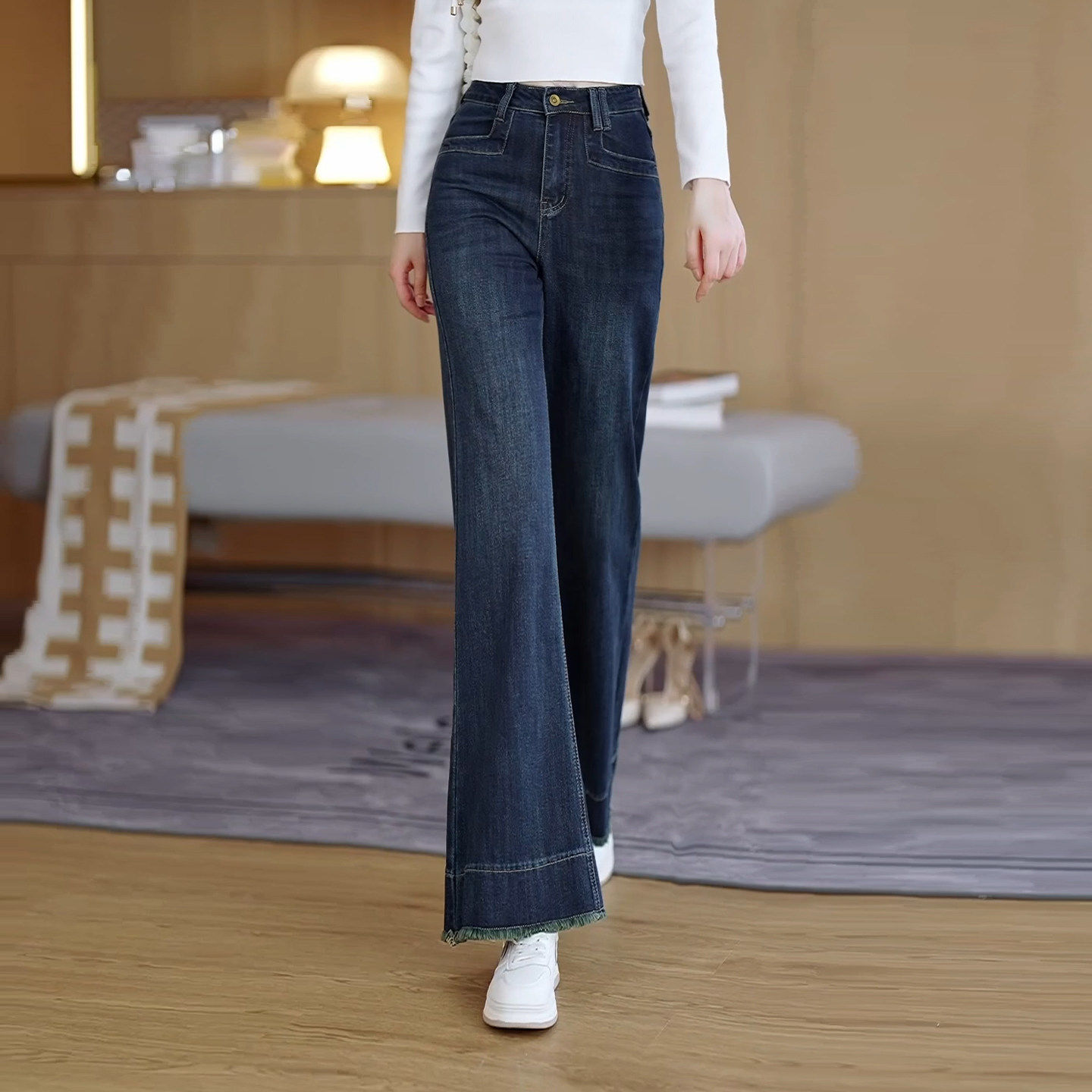 高腰显瘦百搭牛仔裤女2026春秋新款阔腿裤时尚舒适休闲毛边长裤,女装/女士精品,牛仔裤,淘宝优惠券,粉丝福利购,淘宝优惠卷