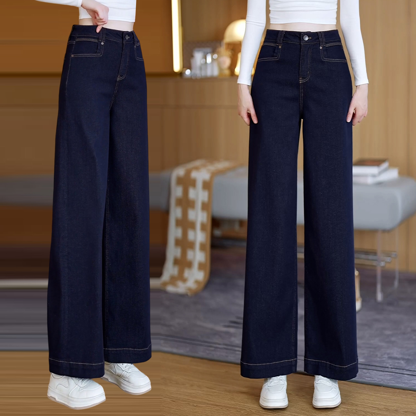 保色水洗休闲高腰显瘦百搭长裤女