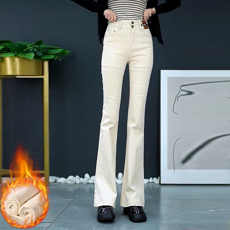 时尚微喇牛仔裤女修身显瘦加绒裤