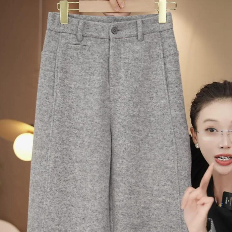 拉夏贝尔醋酸羊毛阔腿裤女冬季2025新款加绒高腰显瘦窄版休闲裤子,女装/女士精品,休闲裤,淘宝优惠券,粉丝福利购,淘宝优惠卷