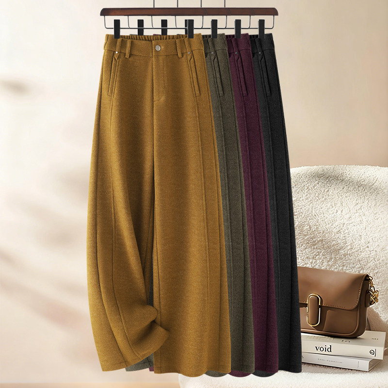 拉夏贝尔羊毛呢休闲阔腿裤女2025秋冬新款高腰显瘦宽松窄版直筒裤,女装/女士精品,休闲裤,淘宝优惠券,粉丝福利购,淘宝优惠卷