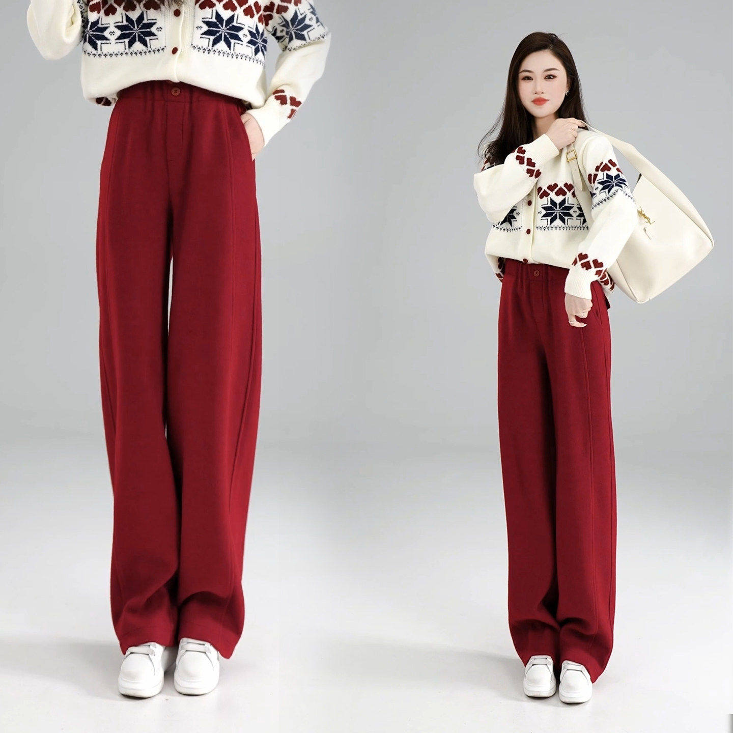 拉夏贝尔羊毛裤女2025冬季新款梨形报恩裤直筒裤子高腰宽松休闲裤,女装/女士精品,大码裤装,淘宝优惠券,粉丝福利购,淘宝优惠卷