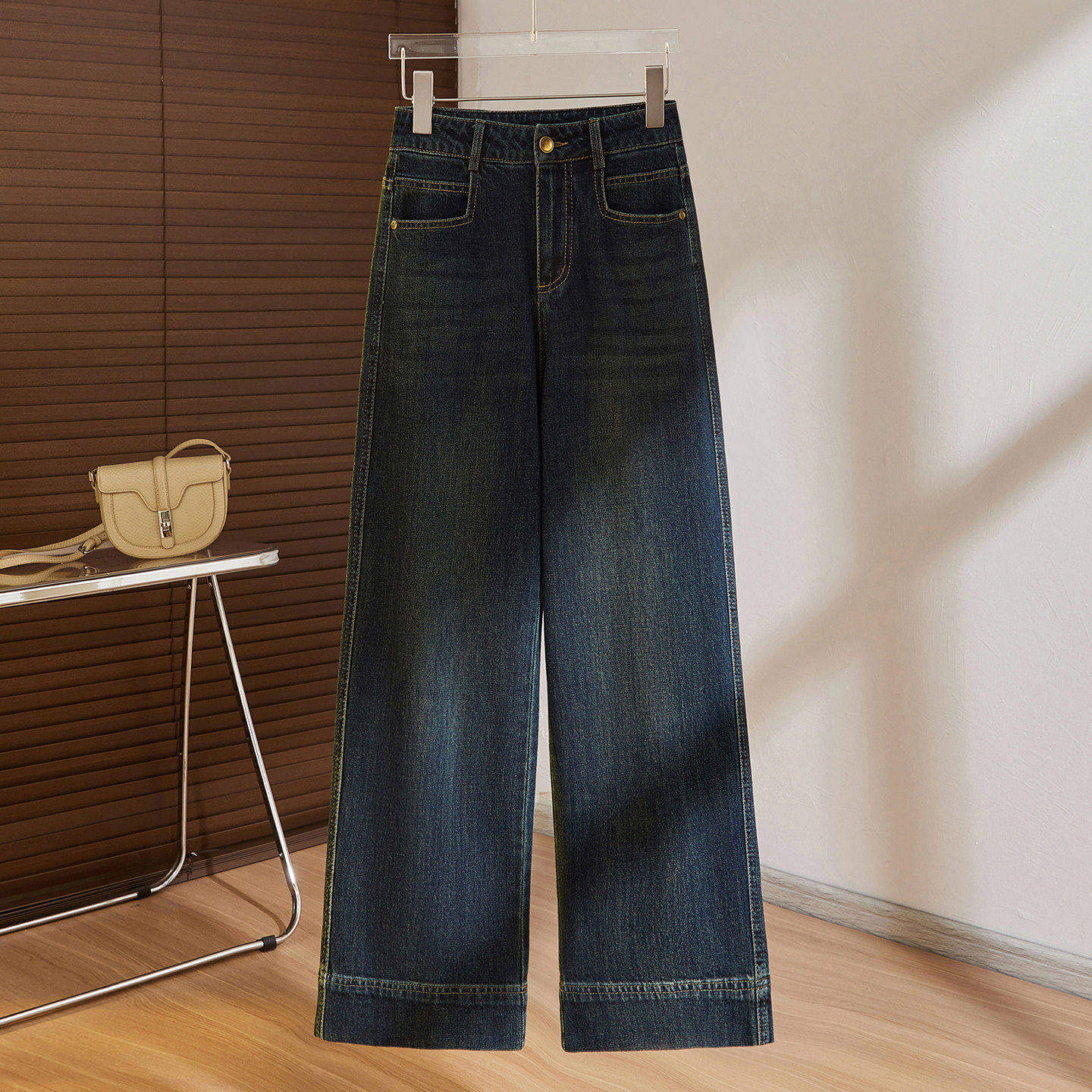 拉夏贝尔复古蓝加绒直筒阔腿裤女秋冬2025款独特小个子牛仔裤子,女装/女士精品,牛仔裤,淘宝优惠券,粉丝福利购,淘宝优惠卷