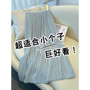 拉夏贝尔雪纺半身裙女2026新款松紧腰a字伞裙子气质中长款百褶裙