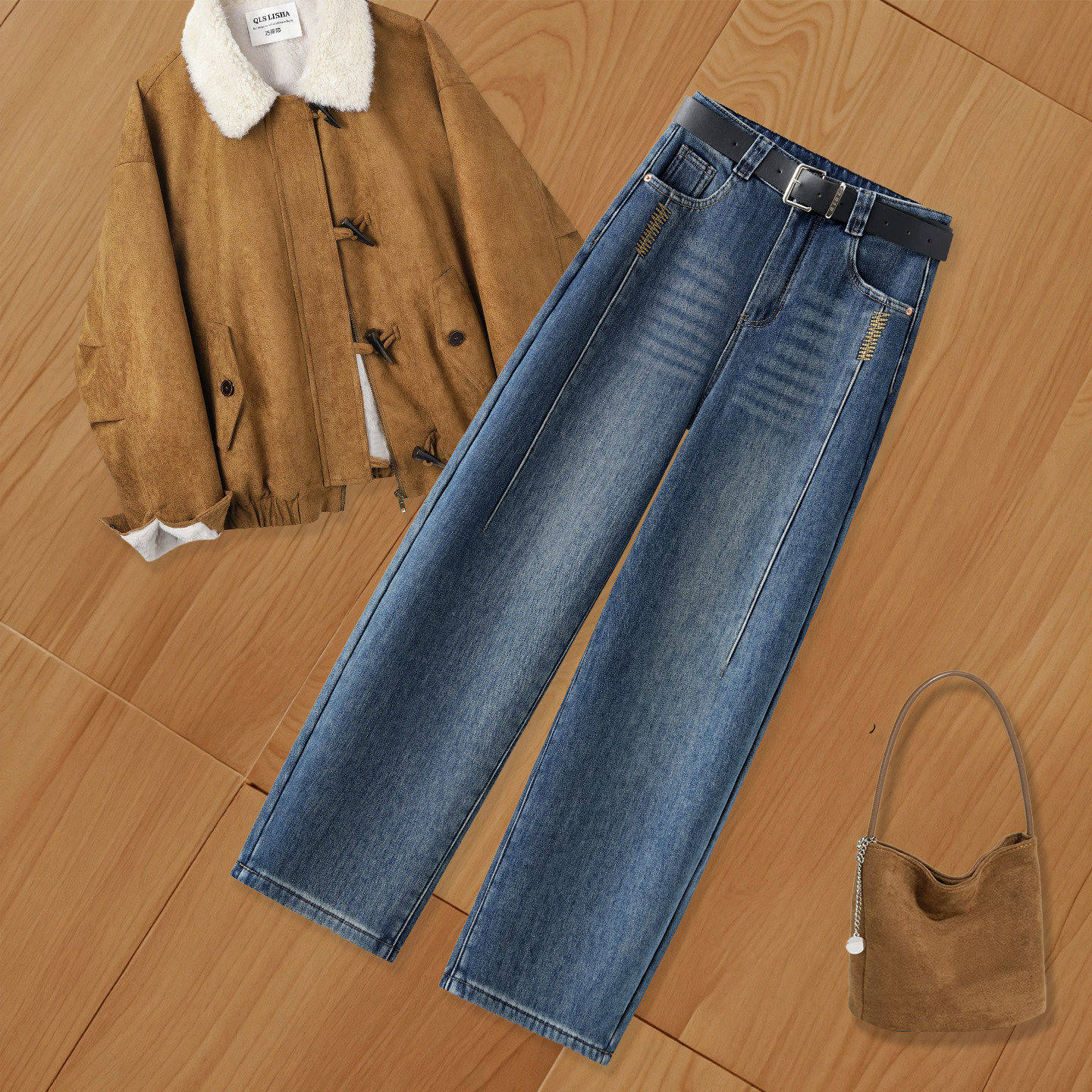 拉夏贝尔宽松牛仔裤加绒裤女胖mm显瘦阔腿裤2025新款冬季香蕉弯刀,女装/女士精品,牛仔裤,淘宝优惠券,粉丝福利购,淘宝优惠卷