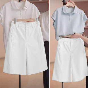 宽松显瘦阔腿裤 拉夏贝尔高腰休闲直筒五分裤 2026新款 薄款 子 女夏季