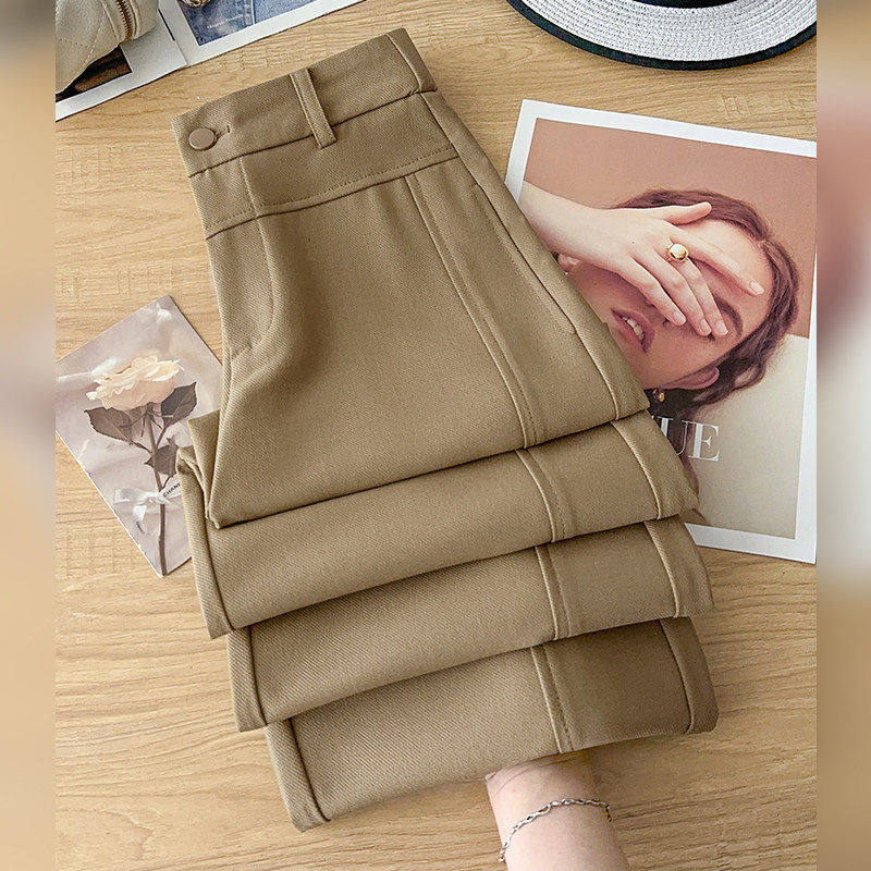 拉夏贝尔卡其色阔腿裤女春季2026新款高级感垂感休闲慵懒风直筒裤,女装/女士精品,大码裤装,淘宝优惠券,粉丝福利购,淘宝优惠卷