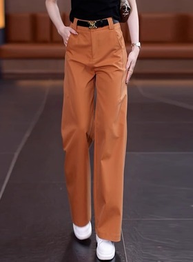 西装裤女春夏季小个子桔红色直筒裤2025年新款高腰显瘦烟管裤子