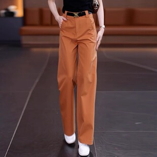 西装裤女春夏季小个子桔红色直筒裤2025年新款高腰显瘦烟管裤子