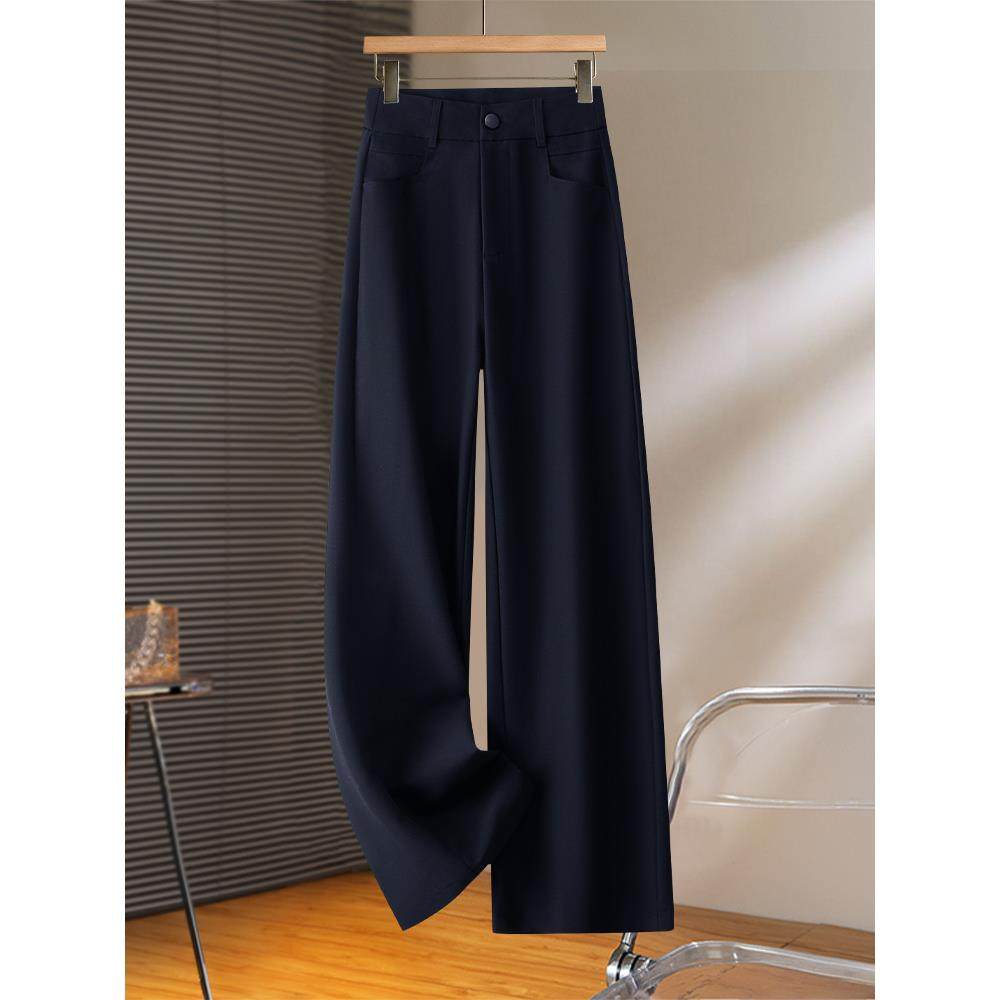 拉夏贝尔高端藏青色西装阔腿裤女2025新款秋季垂坠感小个子直筒裤,女装/女士精品,西装裤/正装裤,淘宝优惠券,粉丝福利购,淘宝优惠卷
