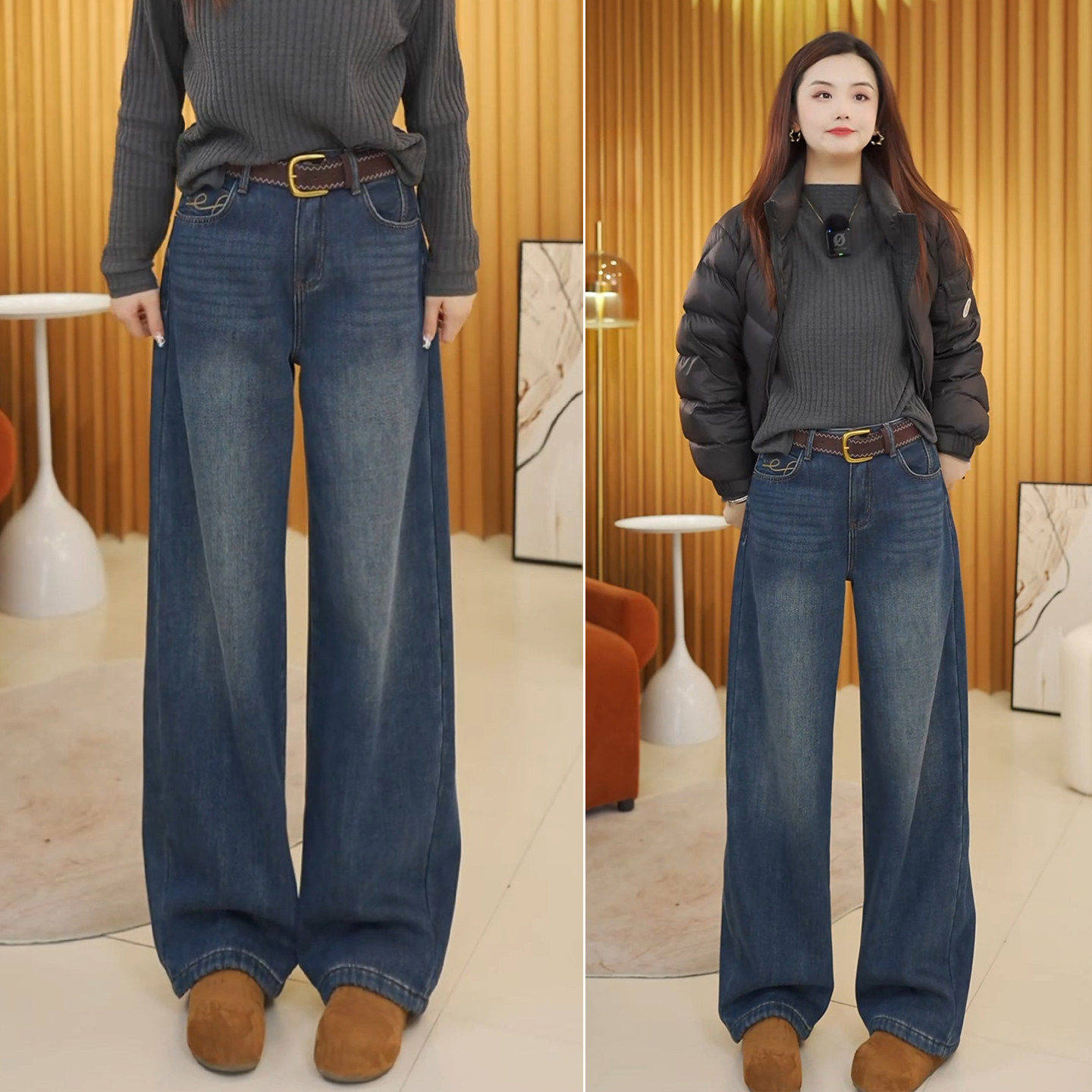 拉夏贝尔巨好看的休闲牛仔裤女2025冬季新款垂感显瘦弯刀阔腿裤子,女装/女士精品,大码裤装,淘宝优惠券,粉丝福利购,淘宝优惠卷