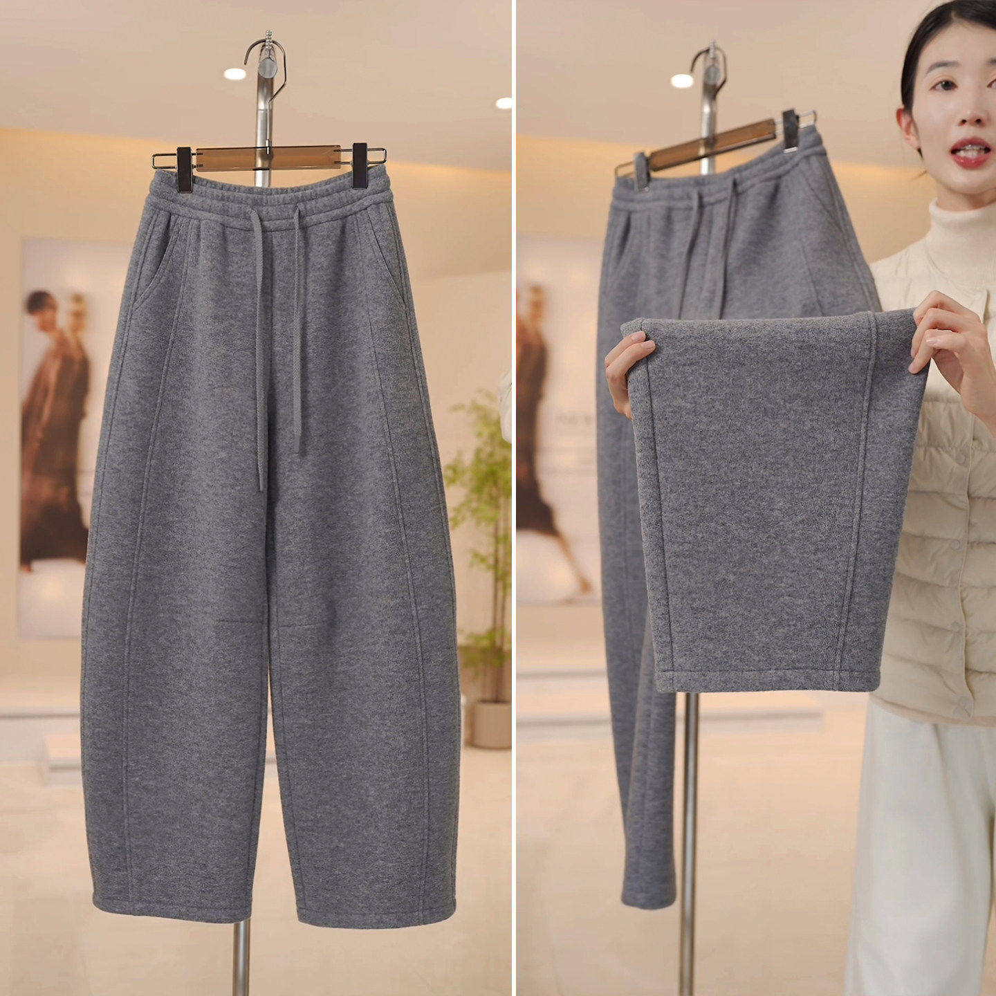 拉夏贝尔灰色运动裤女款2025新款弯刀裤冬季卫裤宽松阔腿休闲裤子,女装/女士精品,大码裤装,淘宝优惠券,粉丝福利购,淘宝优惠卷