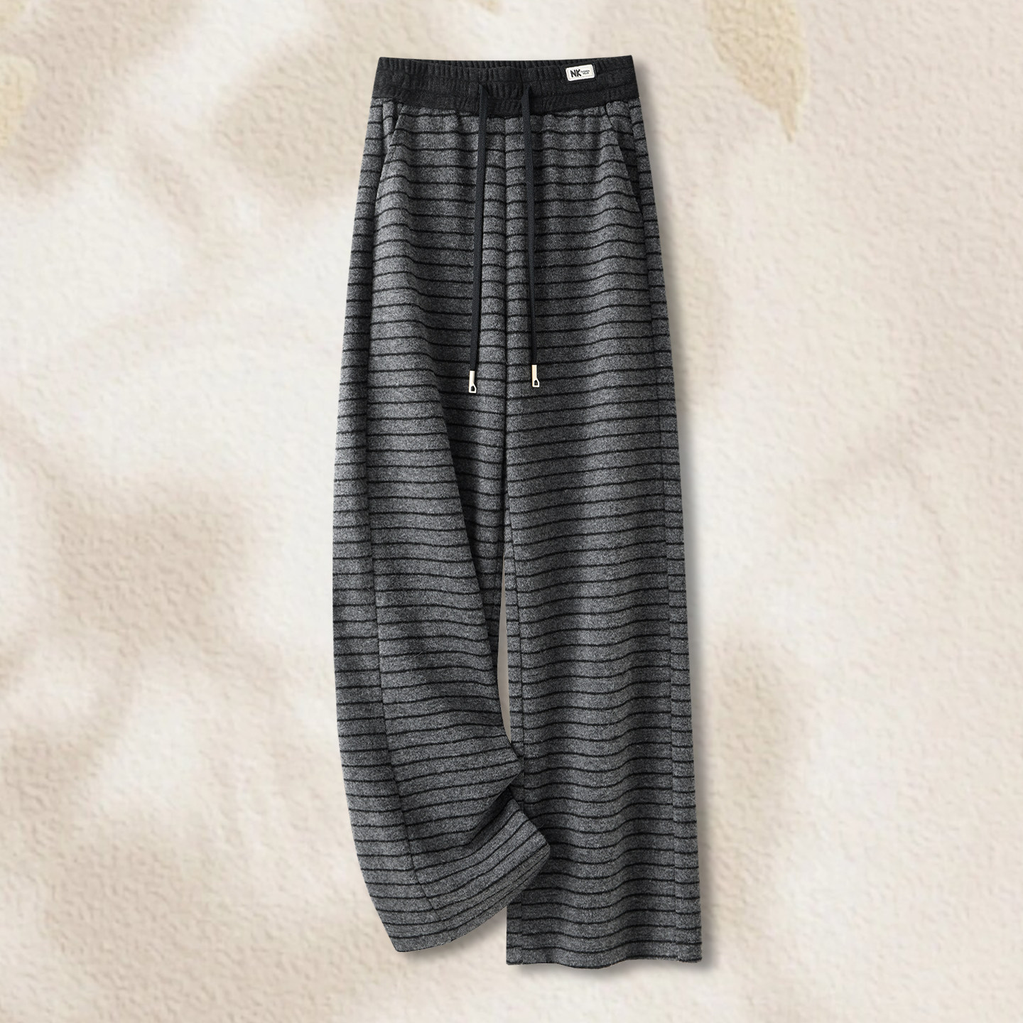 拉夏贝尔设计感加绒条纹阔腿裤女秋冬季2025新款宽松显瘦直筒长裤,女装/女士精品,大码裤装,淘宝优惠券,粉丝福利购,淘宝优惠卷