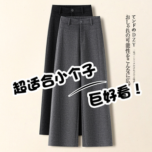 拉夏贝尔加绒羊毛呢直筒裤女秋冬季2025新款小个子高腰显瘦直筒裤