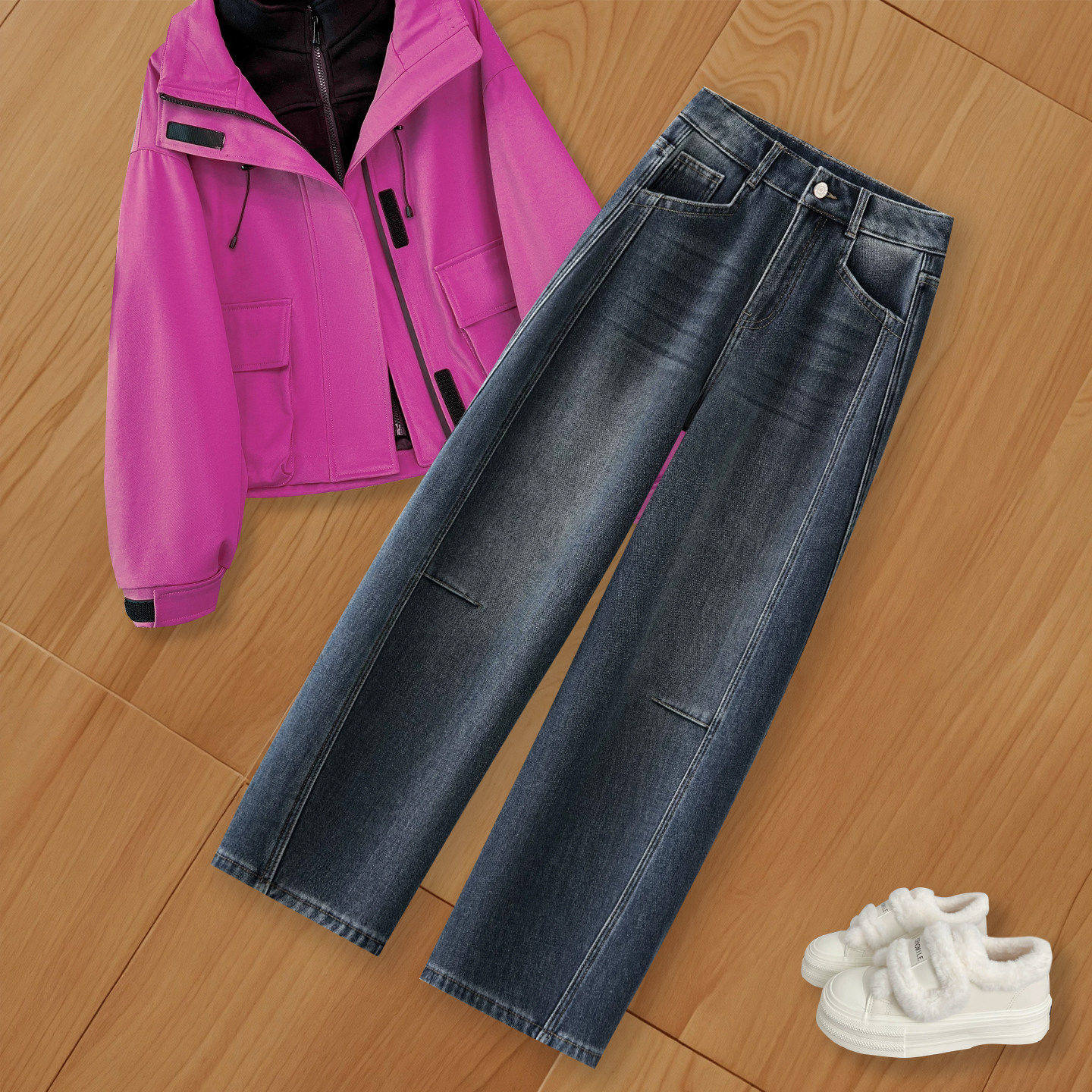 拉夏贝尔阔腿牛仔裤女加绒裤子春秋季香蕉裤2026款大尺码弯刀裤子,女装/女士精品,大码裤装,淘宝优惠券,粉丝福利购,淘宝优惠卷