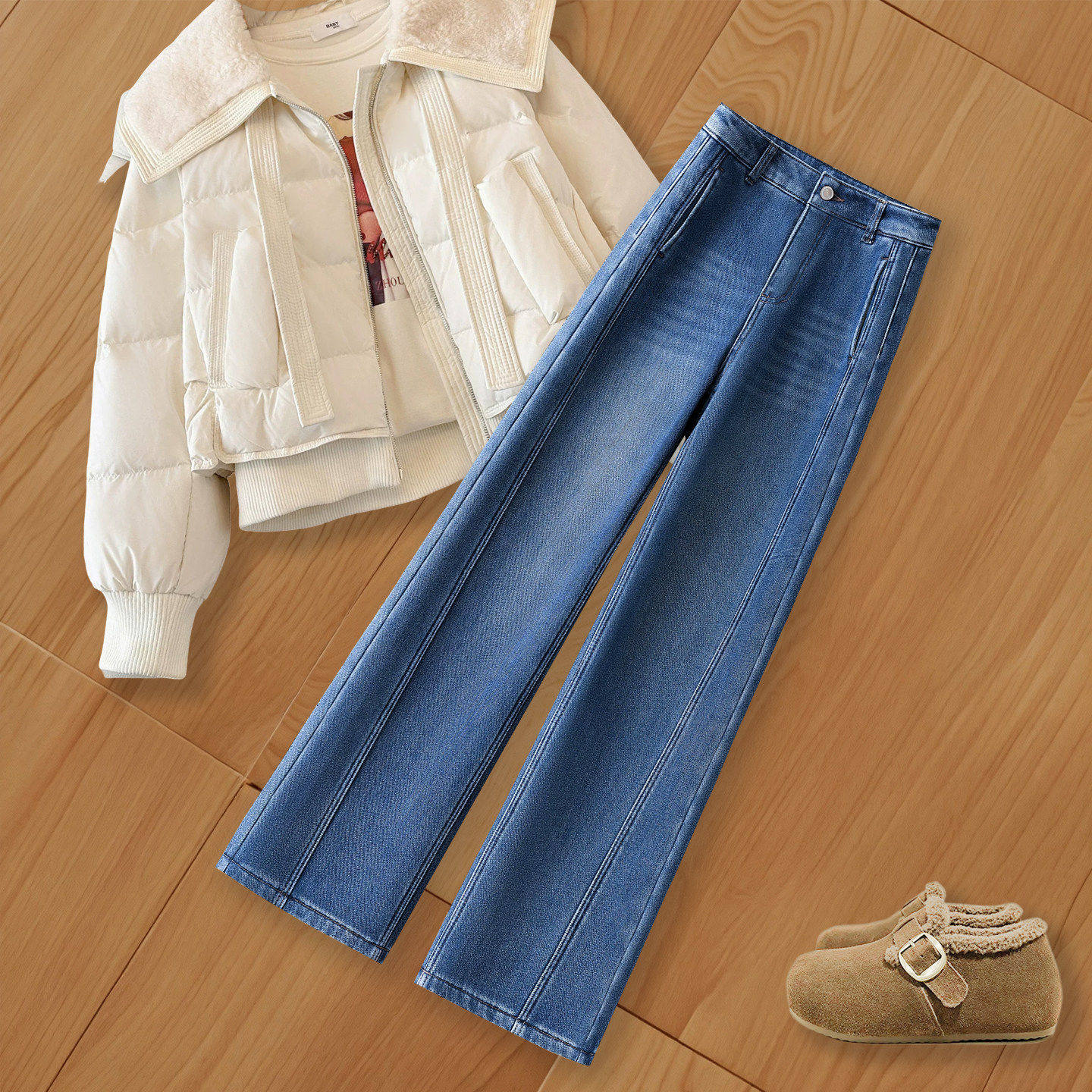 拉夏贝尔女士牛仔裤2026新款直筒裤春秋大尺码裤子高腰显瘦阔腿裤,女装/女士精品,大码裤装,淘宝优惠券,粉丝福利购,淘宝优惠卷