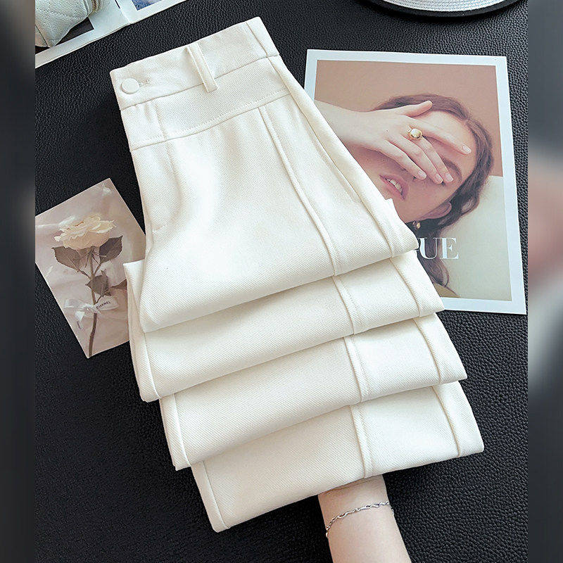 拉夏贝尔米白色宽裤女2026新款早春西装裤子高级垂感休闲直筒裤子,女装/女士精品,大码裤装,淘宝优惠券,粉丝福利购,淘宝优惠卷