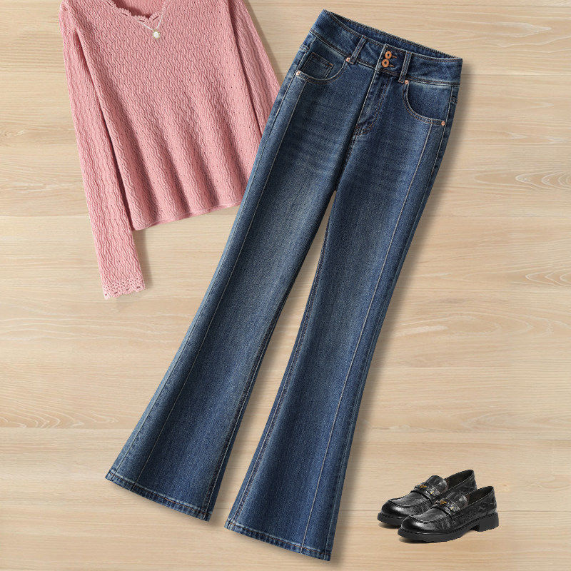 拉夏贝尔超好看复古牛仔微喇裤女春秋2026款显瘦九分马蹄裤喇叭裤,女装/女士精品,大码裤装,淘宝优惠券,粉丝福利购,淘宝优惠卷