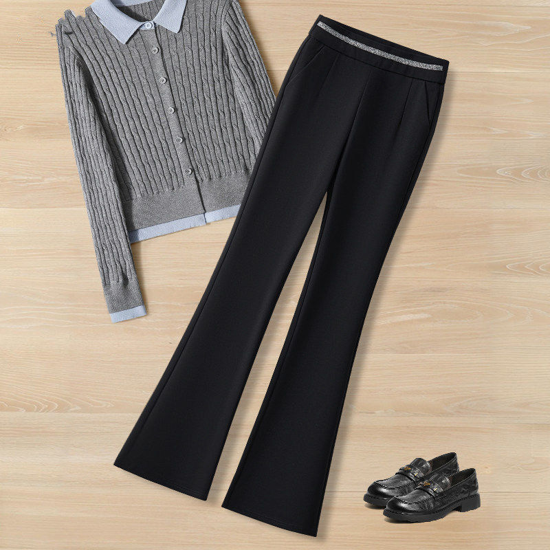 拉夏贝尔小个子微喇裤女春秋季2026新款高腰黑色修身直筒喇叭裤子,女装/女士精品,大码裤装,淘宝优惠券,粉丝福利购,淘宝优惠卷