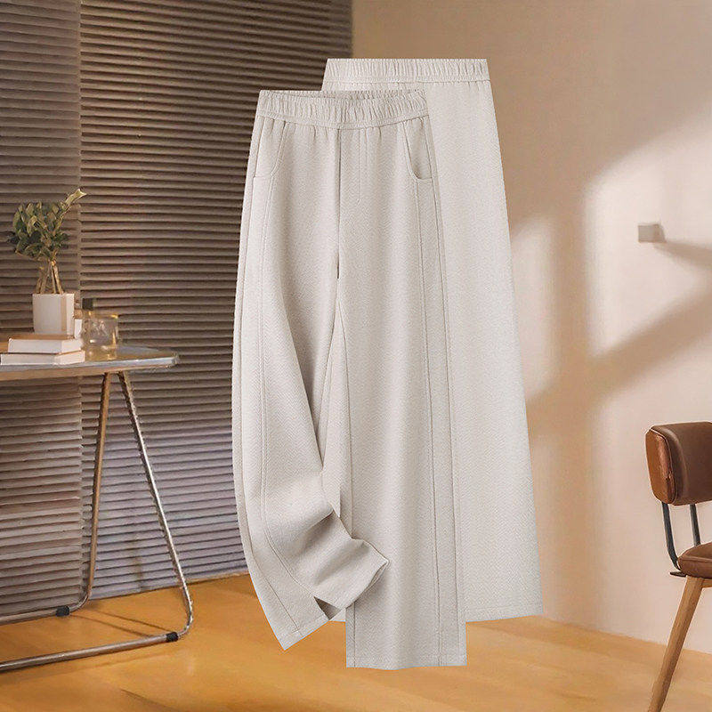 拉夏贝尔毛呢休闲阔腿裤女2026春季新款松紧腰宽松垂感显瘦直筒裤,女装/女士精品,休闲裤,淘宝优惠券,粉丝福利购,淘宝优惠卷