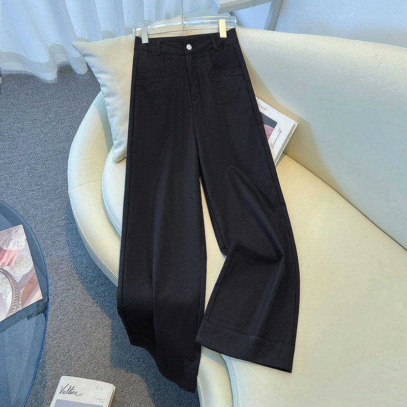 拉夏贝尔米白色宽裤子女春季2026梨型身材九分直筒西装宽松休闲裤,女装/女士精品,休闲裤,淘宝优惠券,粉丝福利购,淘宝优惠卷