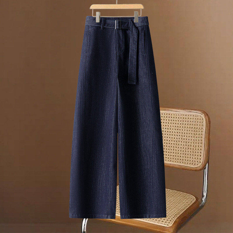 拉夏贝尔丹宁蓝设计感阔腿牛仔裤女春季2026年新款高腰修身直筒裤,女装/女士精品,牛仔裤,淘宝优惠券,粉丝福利购,淘宝优惠卷