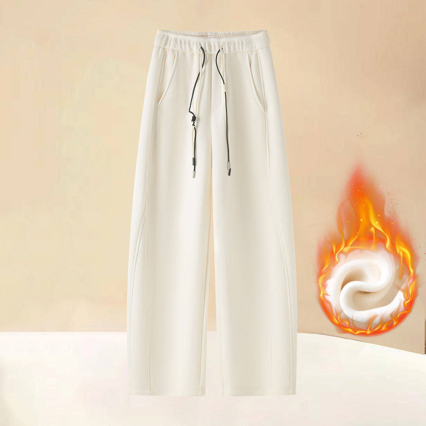 拉夏贝尔米白色休闲阔腿弯刀裤女2025秋冬季新款减龄运动香蕉裤子,女装/女士精品,大码裤装,淘宝优惠券,粉丝福利购,淘宝优惠卷