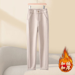 拉夏贝尔休闲加绒毛呢哈伦裤女秋冬季2026韩版新款宽松显瘦西装裤