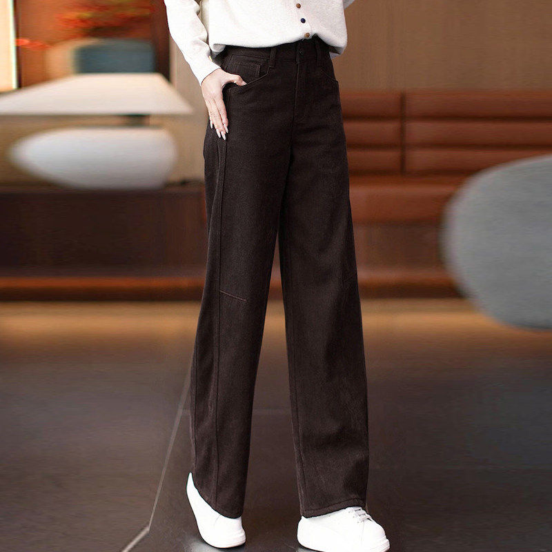 拉夏贝尔加绒加厚深咖色牛仔弯刀裤女2025年秋冬季遮肉直筒宽裤子,女装/女士精品,大码裤装,淘宝优惠券,粉丝福利购,淘宝优惠卷