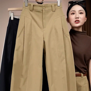 垂坠感宽松显瘦直筒裤 拉夏贝尔卡其色阔腿西装 2026新款 女秋冬季 裤
