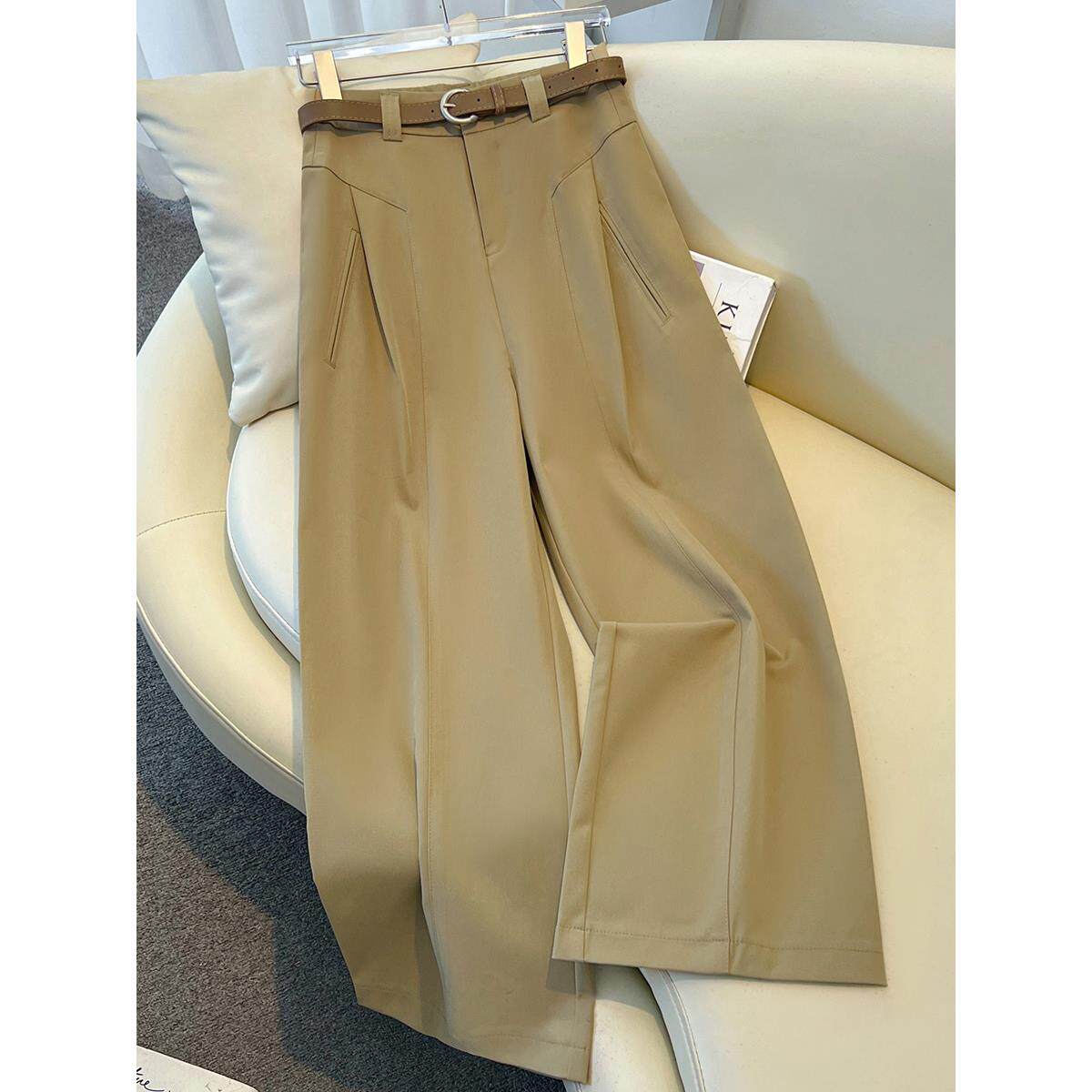 拉夏贝尔卡其色阔腿西装裤女秋冬季2025新款垂坠感宽松显瘦直筒裤,女装/女士精品,西装裤/正装裤,淘宝优惠券,粉丝福利购,淘宝优惠卷