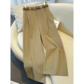 拉夏贝尔卡其色阔腿西装 2025新款 裤 垂坠感宽松显瘦直筒裤 女秋冬季