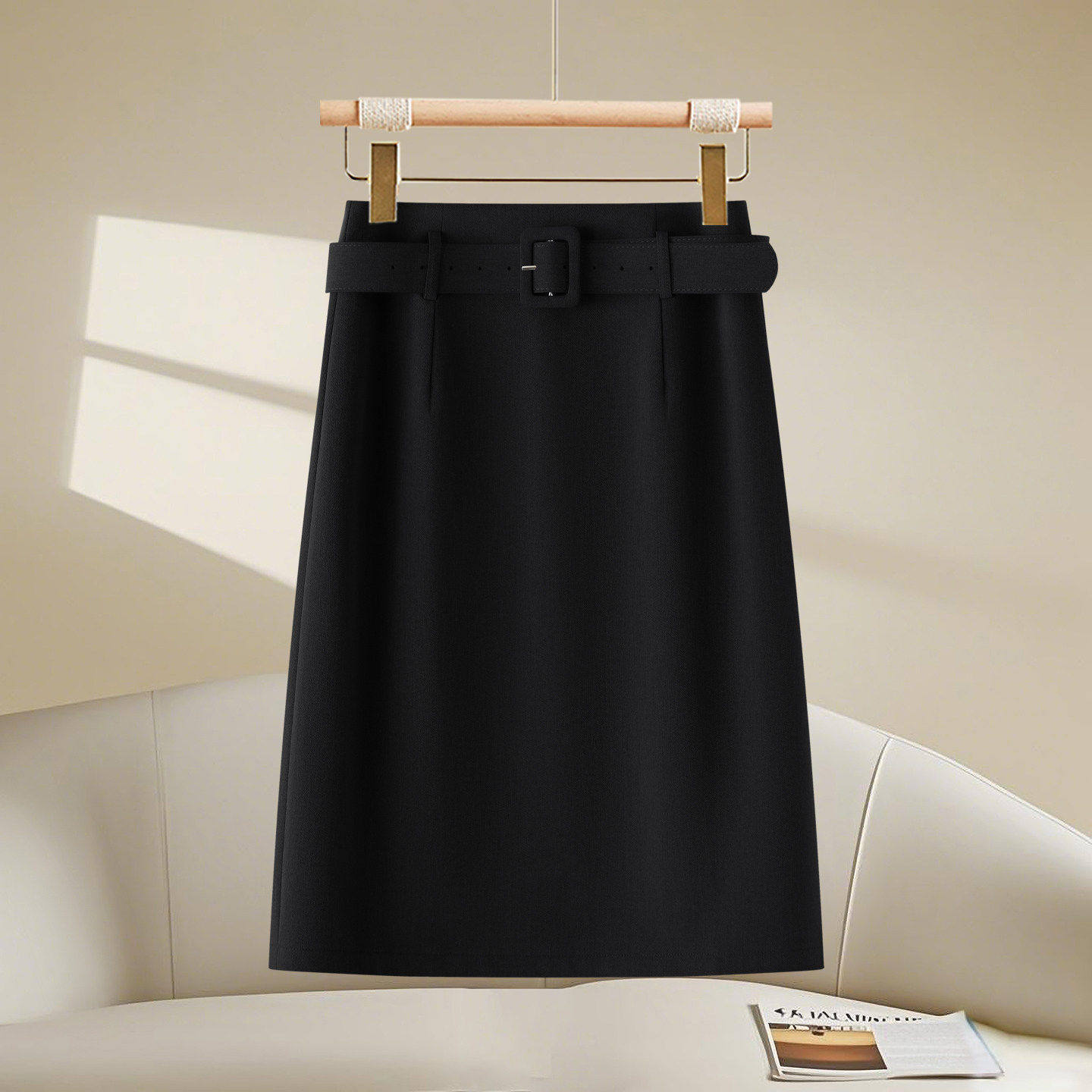 拉夏贝尔黑色半身裙女2026春新款高腰a字直筒裙梨型身材显瘦半裙,女装/女士精品,大码半身裙,淘宝优惠券,粉丝福利购,淘宝优惠卷