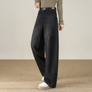 加厚弯刀裤 宽松直筒气球裤 女秋冬2025新款 拉夏贝尔长春阔腿牛仔裤