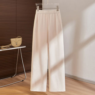 高腰小个子运动风直筒卫裤 拉夏贝尔米白色弯刀休闲裤 女2026春新款