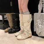 真皮雾面纪事～长筒靴女2026春季新款芭蕾鞋浅口玛丽珍单鞋女