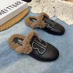 真皮羊羔毛包头半拖鞋女外穿平底穆勒鞋2025秋季新款一脚蹬懒人鞋
