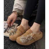 设计感小众烟花水钻厚底增高勃肯鞋 半拖女一脚蹬半包头复古博肯鞋