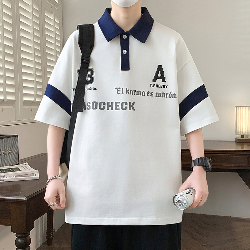 夏季新款翻领短袖t恤男孩潮牌上衣服初中高中学生半袖夏装POLO衫