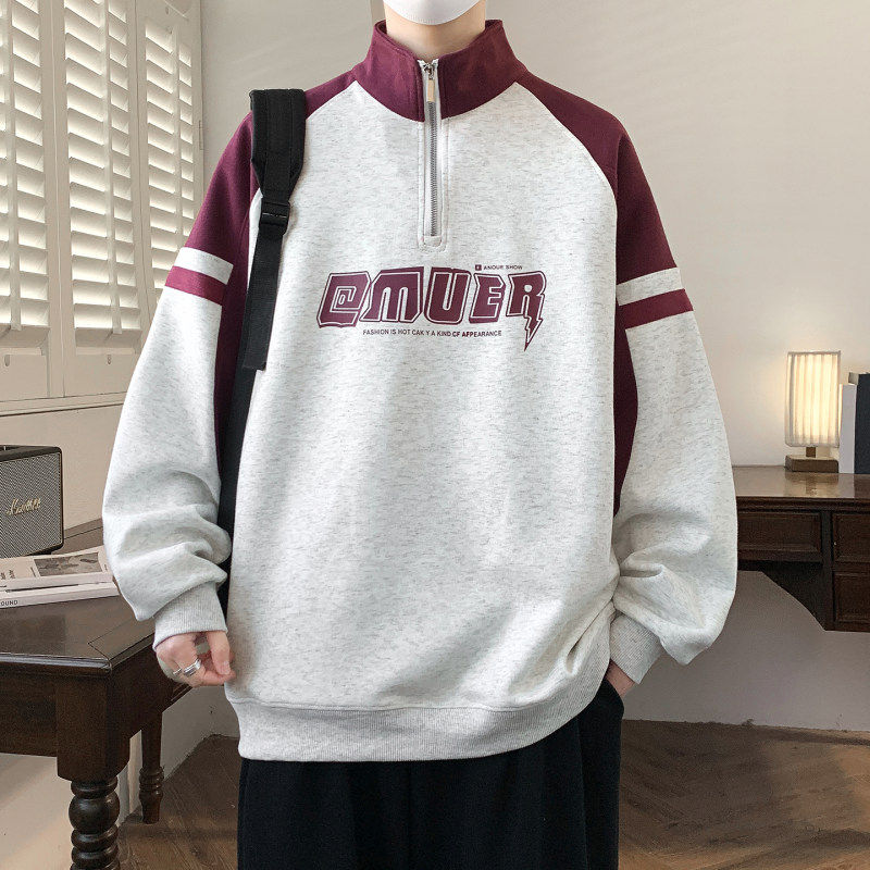 春秋男学生立领半拉链宽松卫衣