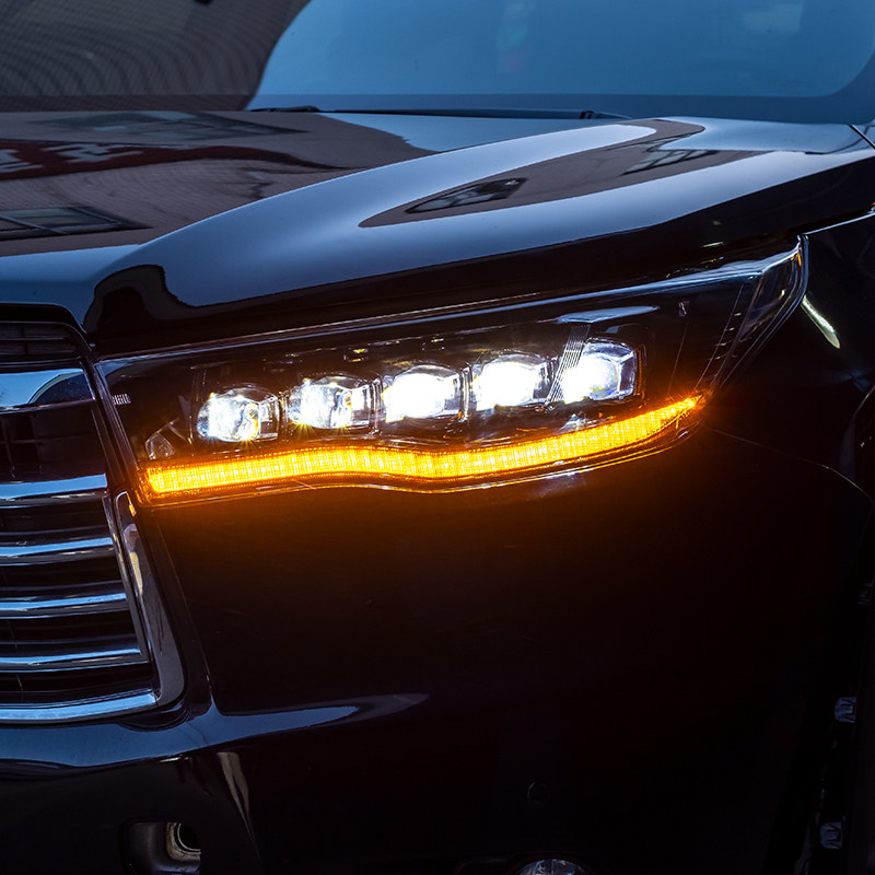 适用于15-17款汉兰达改装LED水晶矩阵透镜大灯总成流光转向日行灯